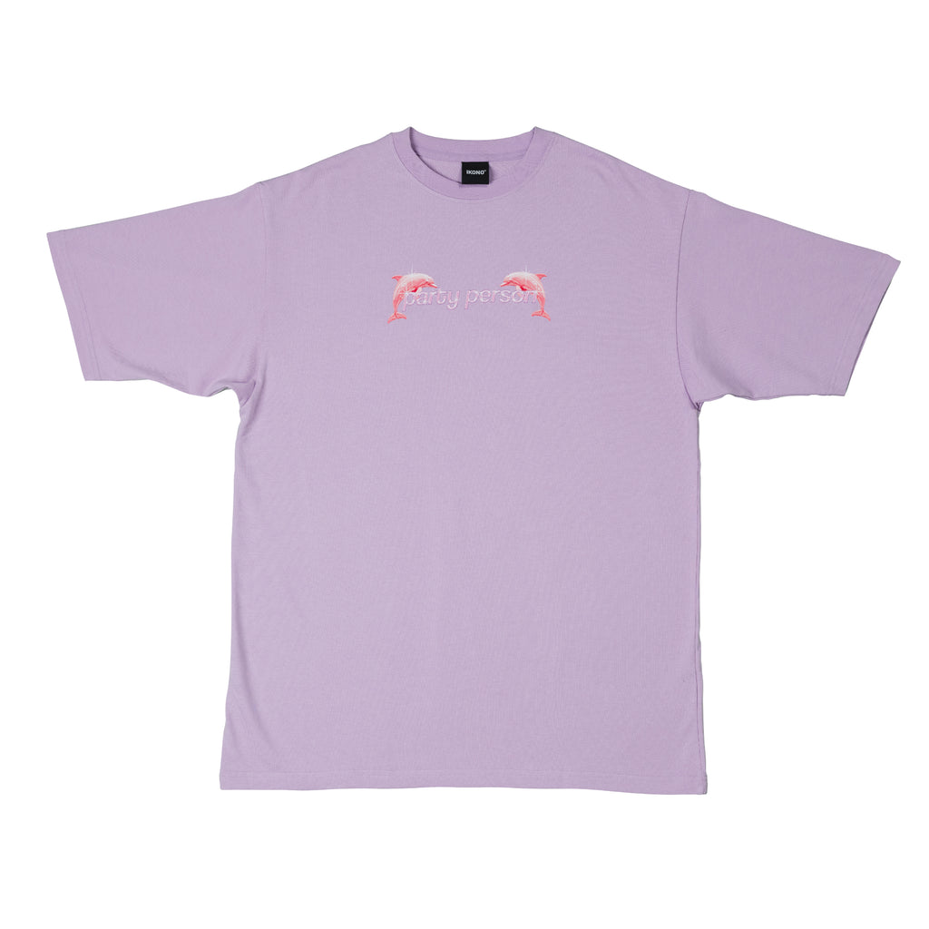 Lilac oversize t-shirt with Party Person print in chest