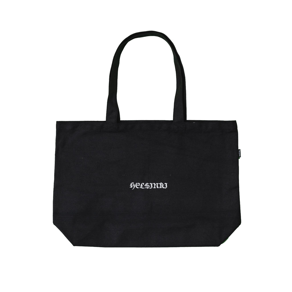 Recycled oversize black tote bag with Helsinki embroidery