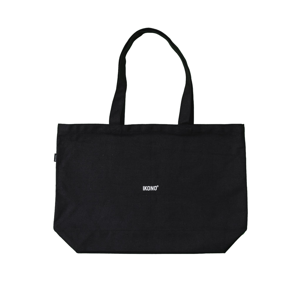 Recycled oversize black tote bag with IKONO® embroidery